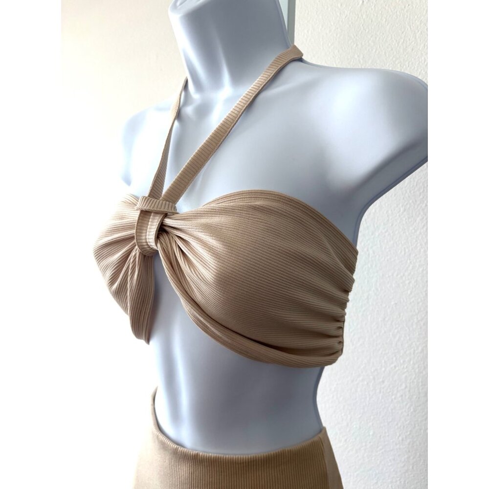 NWT Kimberly Taylor Bralette M Beige Ribbed Halter Top Resort Y2K Coastal Chic - Picture 9 of 14